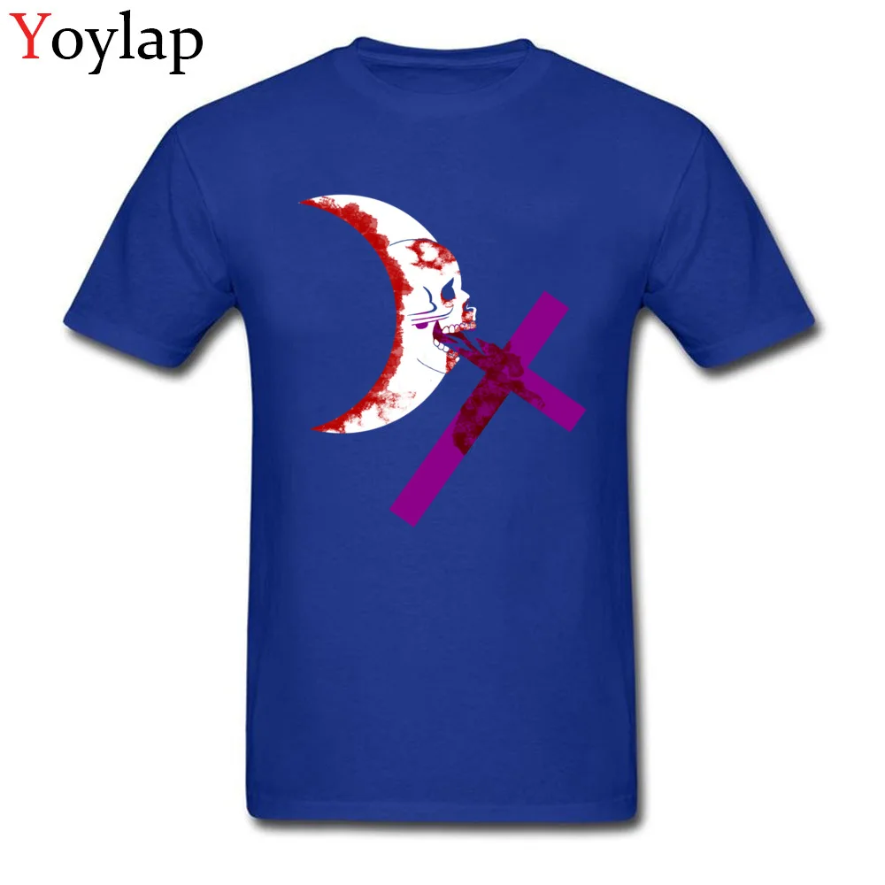 Newest Party Short Sleeve Tops Shirt Scarlet Moon Flag Summer Autumn Round Neck Cotton Adult T-shirts Party Tee-Shirts blue