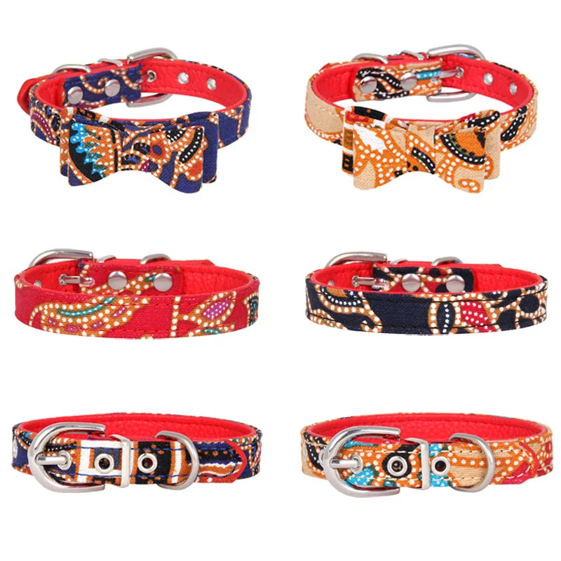 

pawstrip Print Small Dog Collar Cute Bow Cat Collar Adjustable Puppy Collar Leather Dog Leash For Chihuahua Pomeranian XS-L
