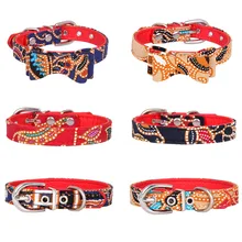 pawstrip Print Small Dog Collar Cute Bow Cat Collar Adjustable Puppy Collar Leather Dog Leash For Chihuahua Pomeranian XS-L