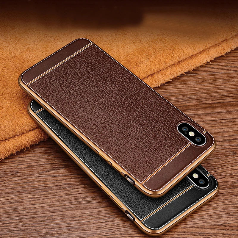 

For iPhone7 8 XS Back Case Retro Litchi Skin TPU Soft Business Cover Case Slim Protective Phone Case for Apple iPhone XR XS Max