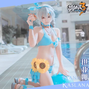 

[STOCK] 2018 Anime Honkai Impact 3 Kiana&Bronya Sexy Swimsuit Cosplay Costume+ACC For Women Halloween Free shipping New.