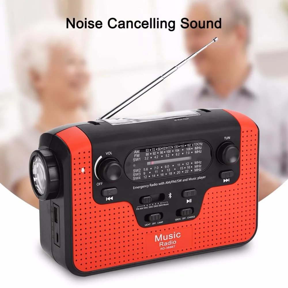 RD 388 FM/AM/SW Солнечный ручной радиоприемник TF Музыка Bluetooth громкая связь FM радио