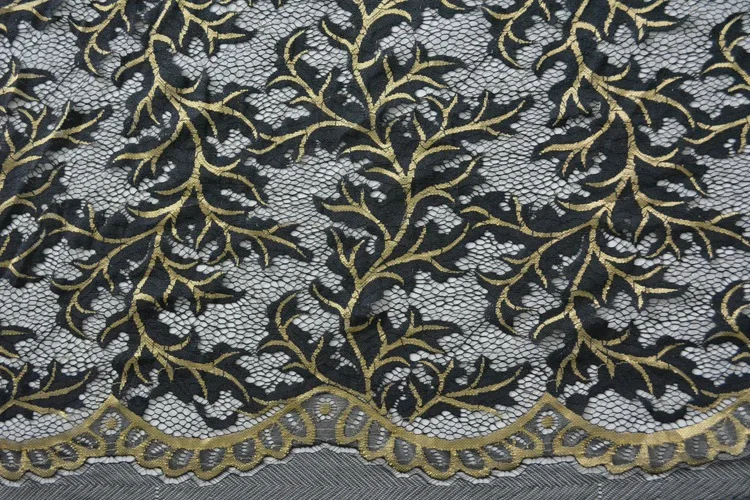 

5 yards scalloped edge leaf embroidery nylon embellished lace fabric for bridal