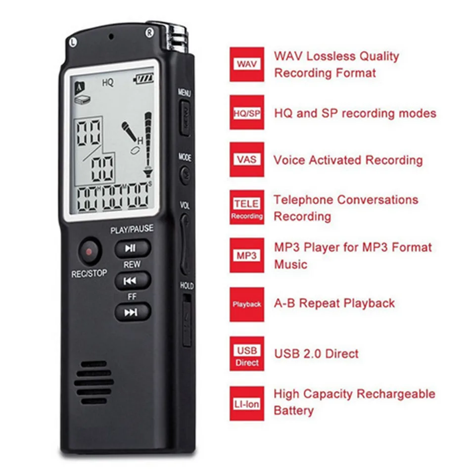 T60 المهنية صوت مصغرة جهاز تسجيل وقت عرض شاشة كبيرة صوت مسجل الصوت الرقمي الإملاء مشغل mp3