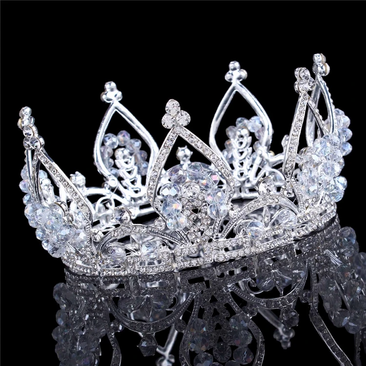 

Height Luxury Full Crown Clear Rhinestone Crystal SilverGold Plated Tiara Pageant Bridal Prom Wedding Crown (Silver)