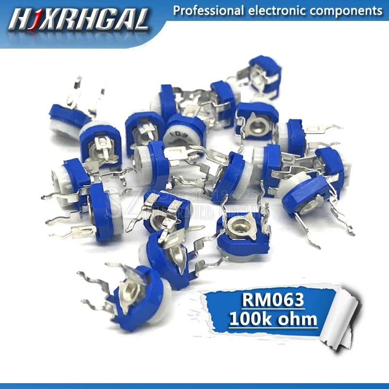 20 штук RM063 RM-063 100 k Ом 104 триммер регулируемый резистор потенциометра синий и белый potentiomet