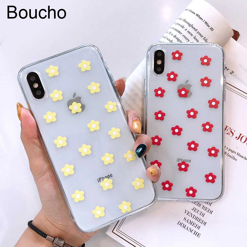 

Transparent Case For iphone XS MAX 7 6 6s 8 plus XR X Fashion Yellow Blue Red White Daisy Floral Flower Phone Case Soft Cover