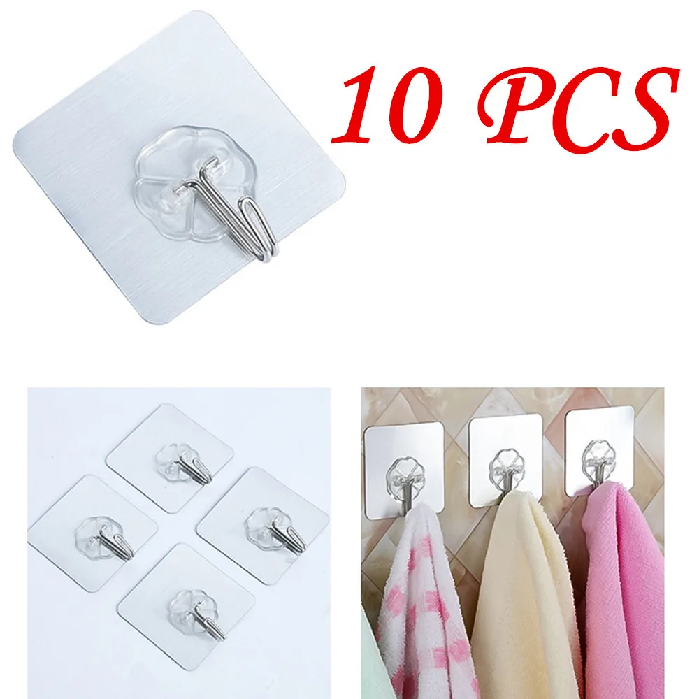 Buy 10Pcs Adhesive Wall Mounted Hooks Reusable Duty