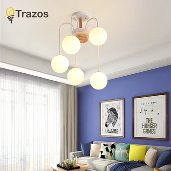 

TRAZOS LED Ceiling lights For Living room Kids room Kitchen Modern White Glass Ball Wooden Ceiling lamp luminaire plafonnier