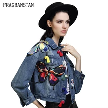 Женские весенне-осенние новые винтажные женские джинсовые куртки бабочка вышивка потертая куртка повседневная свободная Высококачественная верхняя одежда Q628