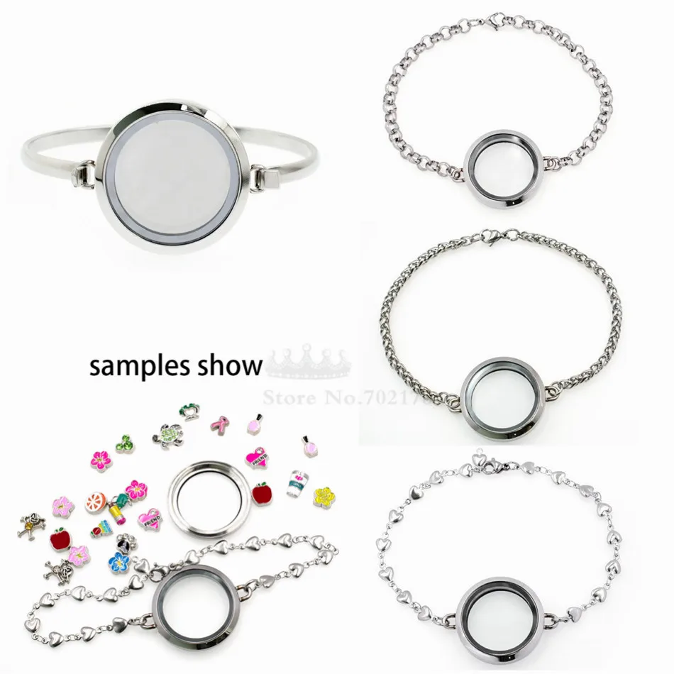 

Silver color living memory locket bracelet 1p plain Round Twist 316L stainless steel 30mm for Floating Locket charms