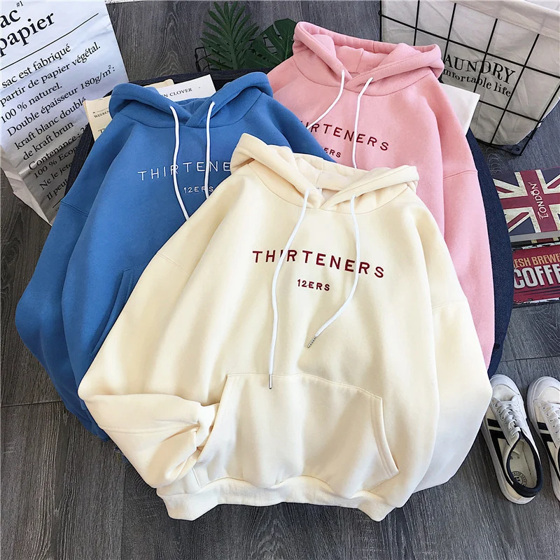Inverno Roupas Femininas Manga Comprida Impressão Carta Harajuku Blackpink Hoodies Moletom Moda Bolso Senhora Pulôver Feminino 8 Agasalhos e Moletons