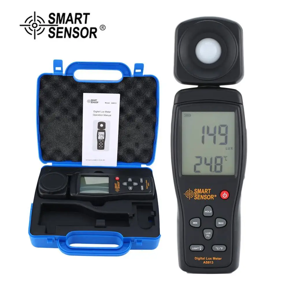 

SMART SENSOR AS813 Digital Luxmeter Light Meter Lux/FC Meter Luminometer Photometer 100,000 Lux spectrometer spectrophotometer