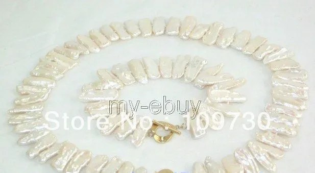 

Jewelry 00479 AA 26mm White Biwa Pearl Necklace Bracelet SET 14K GP (A0423)