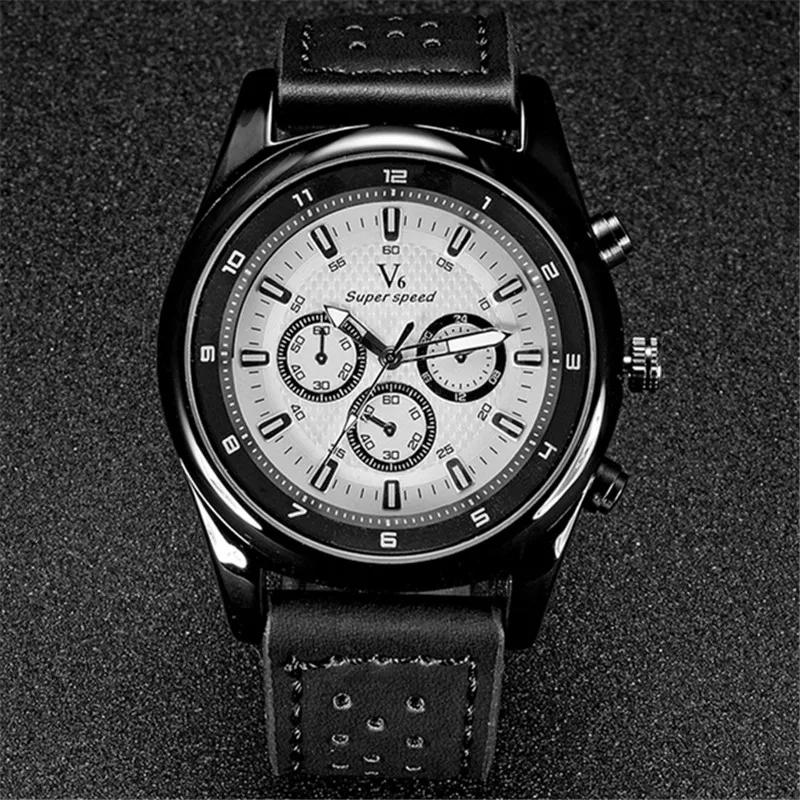 

2017 New Brand V6 Fashion Men Sports Watches Men's Quartz Hour Gifts Clock Man Leather Strap Military Army Vintage Wrist watch