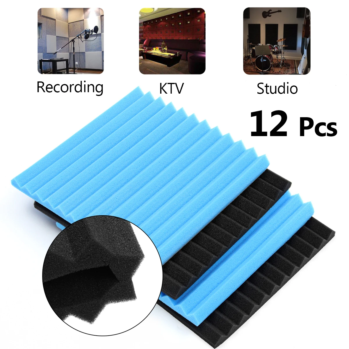 

12Pcs Soundproofing Foam Acoustic Studio Foam KTV Car Sound Treatment Absorption Absorbing Noise Sponge Foam For Home Wall US