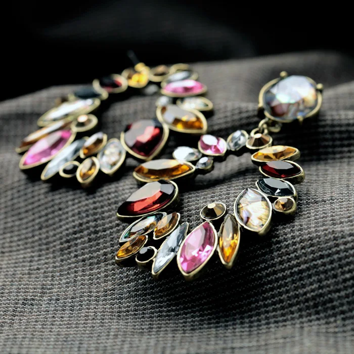 KISS ME Jewelry KISS ME Elegant Colorful Rhinestone Big Round Earrings for Women Fashion Long Drop Earrings Accessories