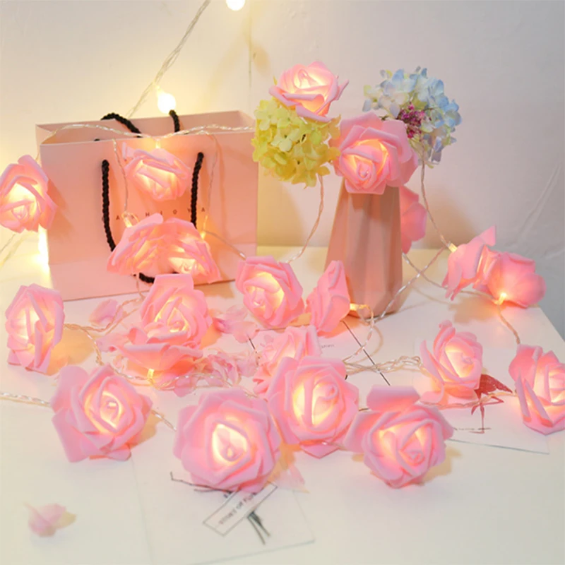 

Light luxury 20 LED Rose Flower String Battery Powered Lights Wedding Home Birthday Valentine's Day Event Party Garland Decor