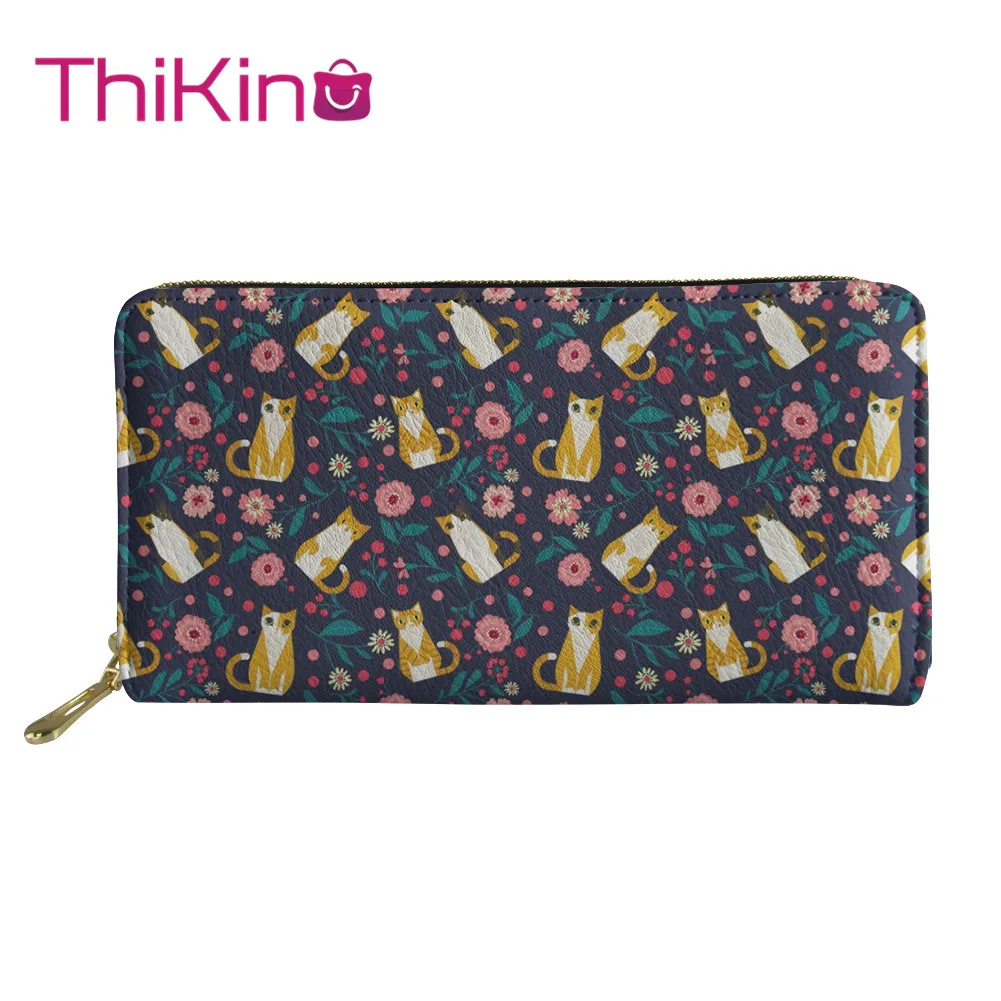 

Thikin Small Floral Pattern Long Wallet Zipper Phone Bag Card Holder for Pink Girls Clutch Purse Carteira Handbags Notecase 2019