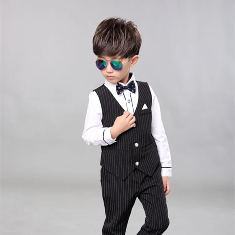 

Children Spring Baby Boy Blazer Clothes Set Shirt Striped Vest Pants Suits For Wedding Kids Tuxedo Suit Boys Vest Formal Clothes