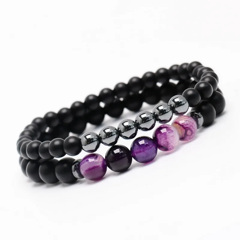 2 Pcs/set Natural Square Stone Couple Bracelet Set Vintage 7 Chakra Beaded Strand Bangle For Lover Yoga Buddha Jewelry Gift - Image 5
