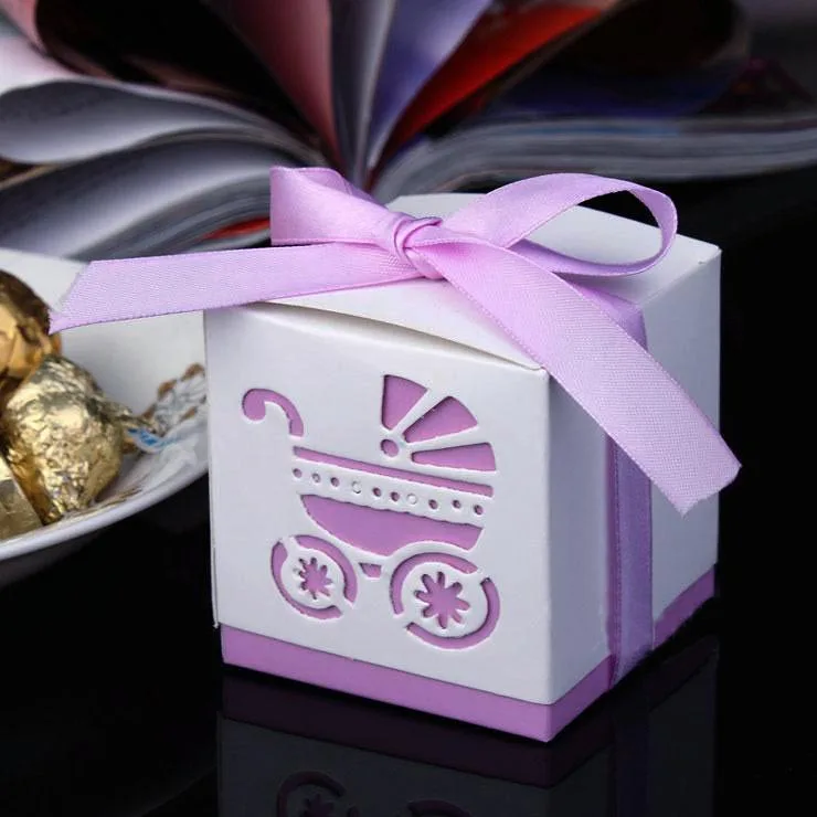 50 шт. лазерная резка коляски подарок конфеты коробки, свадебные сувениры и подарки Baby Shower вечерние украшения
