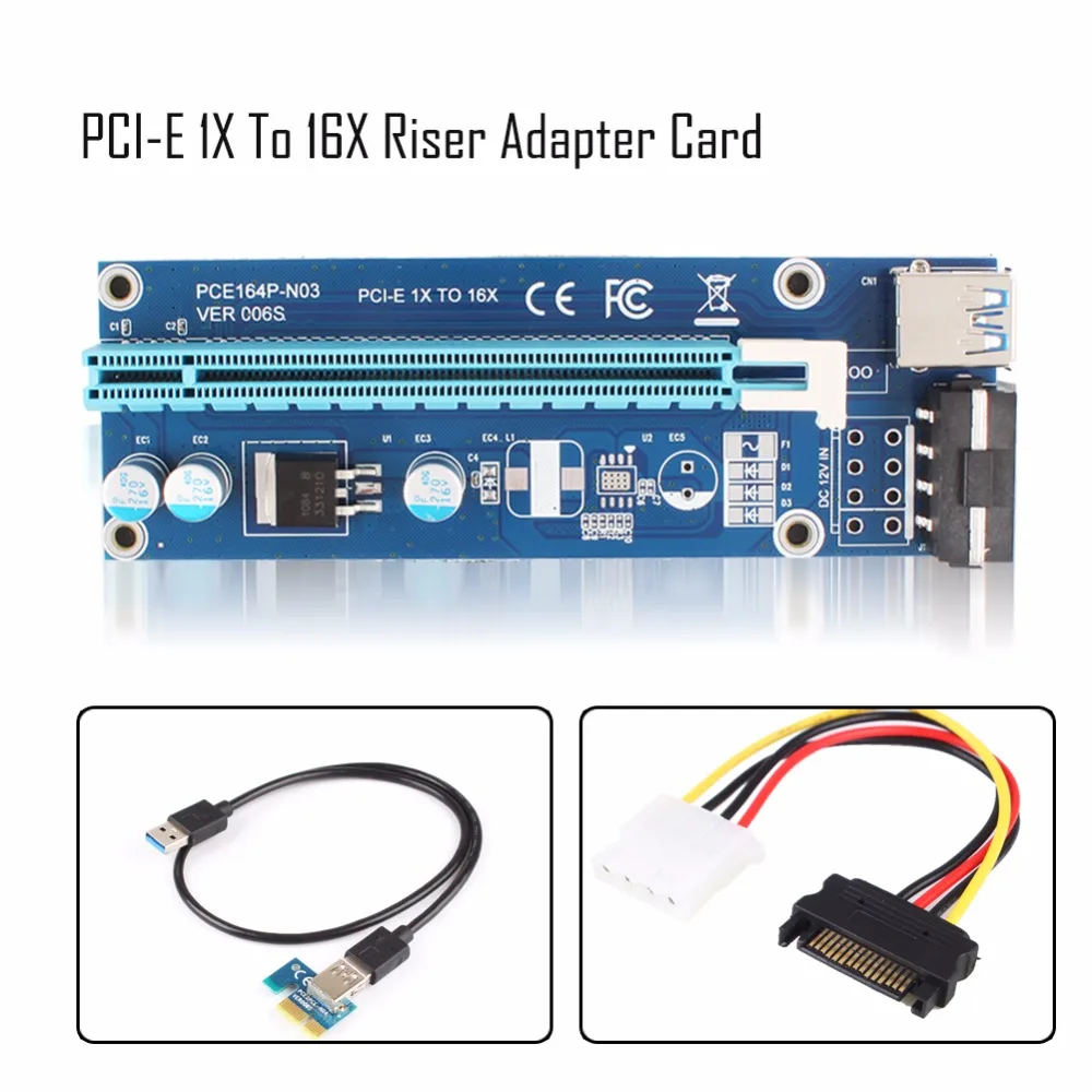 

USB3.0 Riser Card PCI-E Express 1x to 16x Extender Riser Card Adapter SATA 4Pin Power Cable Adapter with 60cm #240875