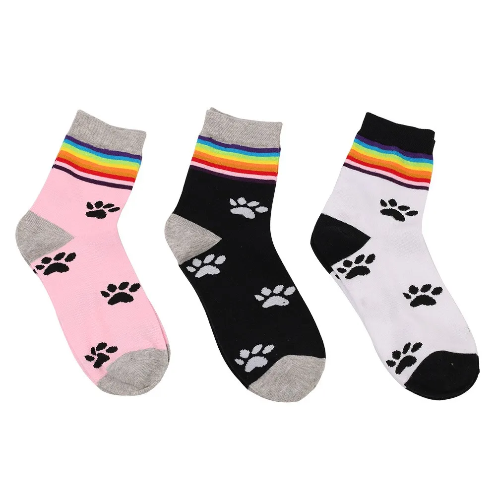 Women's Socks Thick Warm Crew Fuzzy Funny Rainbow Animal Paw Print