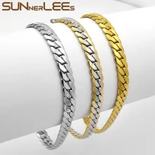 SUNNERLEES, модные ювелирные изделия, браслет из нержавеющей стали, 6 мм, елочка, цепочка для мужчин и женщин, подарок SC24 B