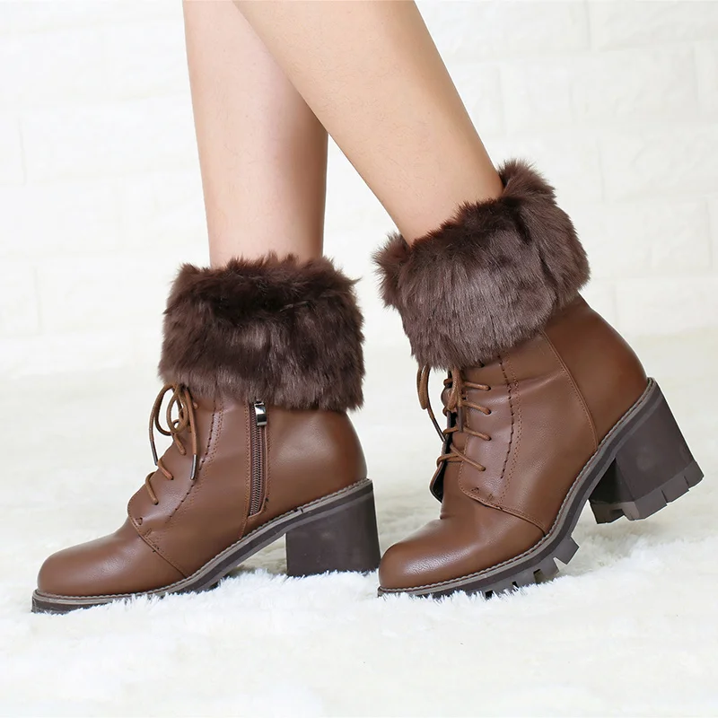 Fake Fur Winter Women Leg Warmers Solid Warm Boots Cuff Fashion Knitted Leg Warmers Crochet Knit FurTrim Leg Warmers Cuffs  (4)