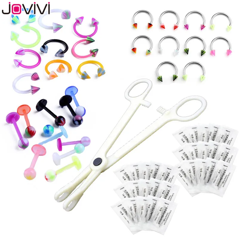 Jovivi новейший стиль комплект для пирсинга 20 г 16 г 14 г(кнопка живота, язык, бровь, соска, губы, нос, подбородок) иглы для пирсинга