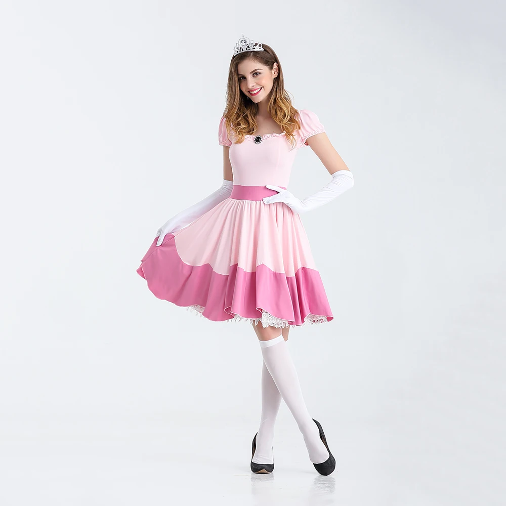 VASHEJIANG Делюкс взрослых Princess Peach Costume Для женщин принцесса Персик Super Mario Bros партия Косплэй Хэллоуин карнавальные костюмы