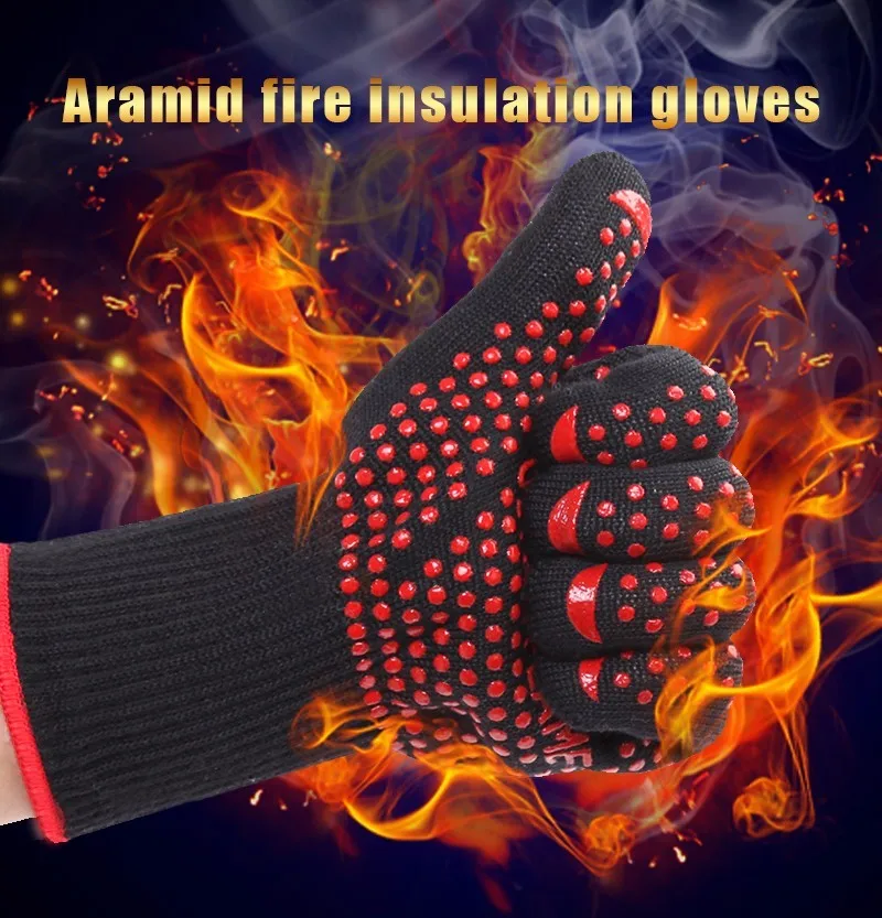 ULTRA FLAME (one pair)Red glue heat resistant glove ,BBQ oven glove