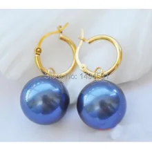 Ювелирные изделия из жемчуга 16 мм Jewelry голубой цвет круглый ЮЖНОГО МОРЯ В виде ракушки жемчуг Длинные висячие серьги-Лидер продаж-xzn10