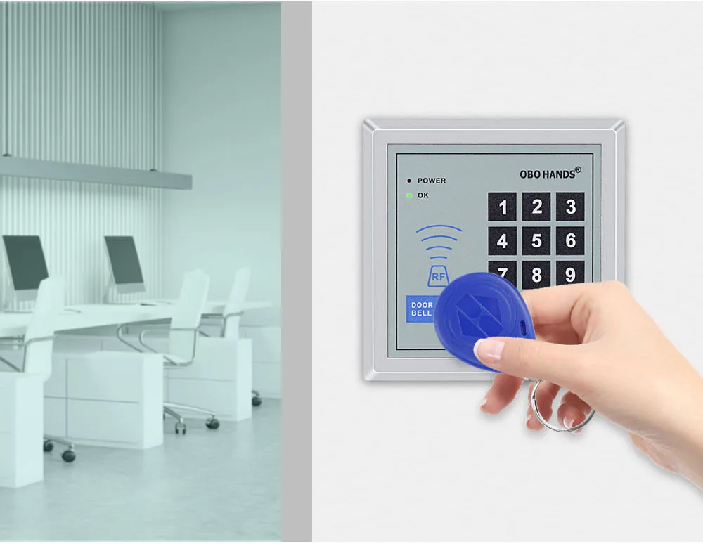 Standalone RFID Access Control Keypad Controller 125KHz Card Reader Keyboard with EM4100/TK4100 Keyfobs for Door Lock System