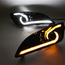 Июля King Light Guide светодиодный дневные ходовые светодиодные дневные ходовые огни с желтым поворотом Singal Light Case для Ford Focus Fiesta 2013~ 1:1