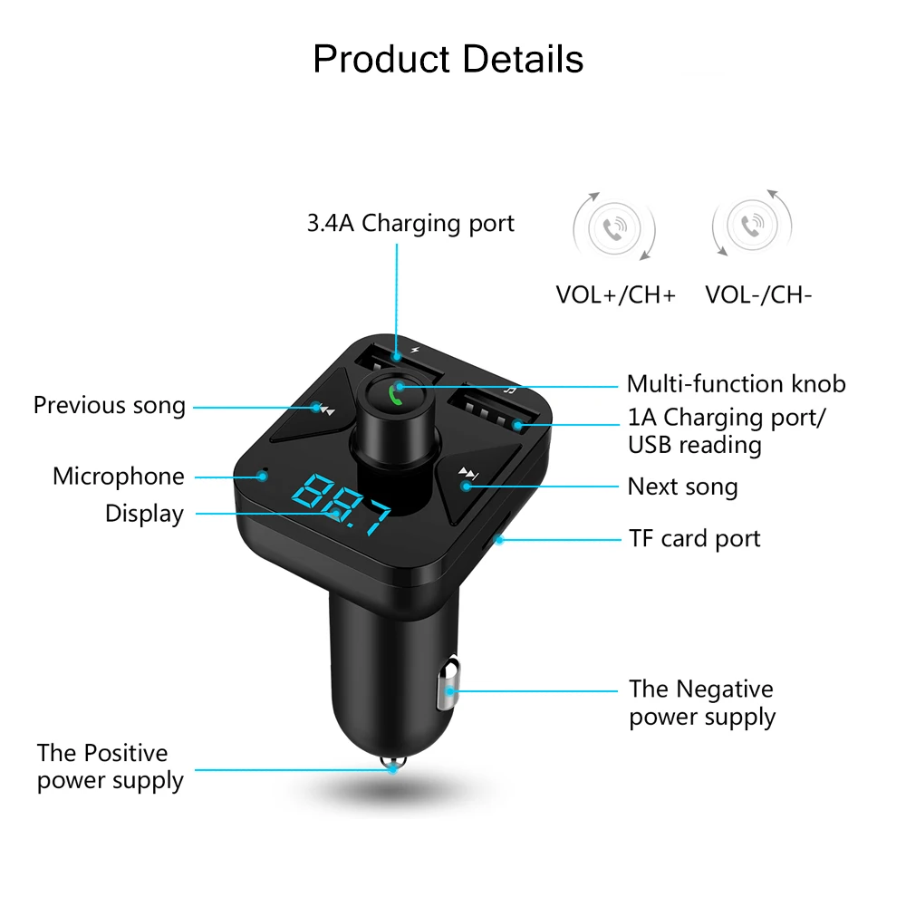 Bluetooth автомобильный комплект Автомобильный MP3 fm-передатчик 3.4A Смарт двойной USB зарядное устройство Поддержка переключатель папки TF карта U диск воспроизведения музыки