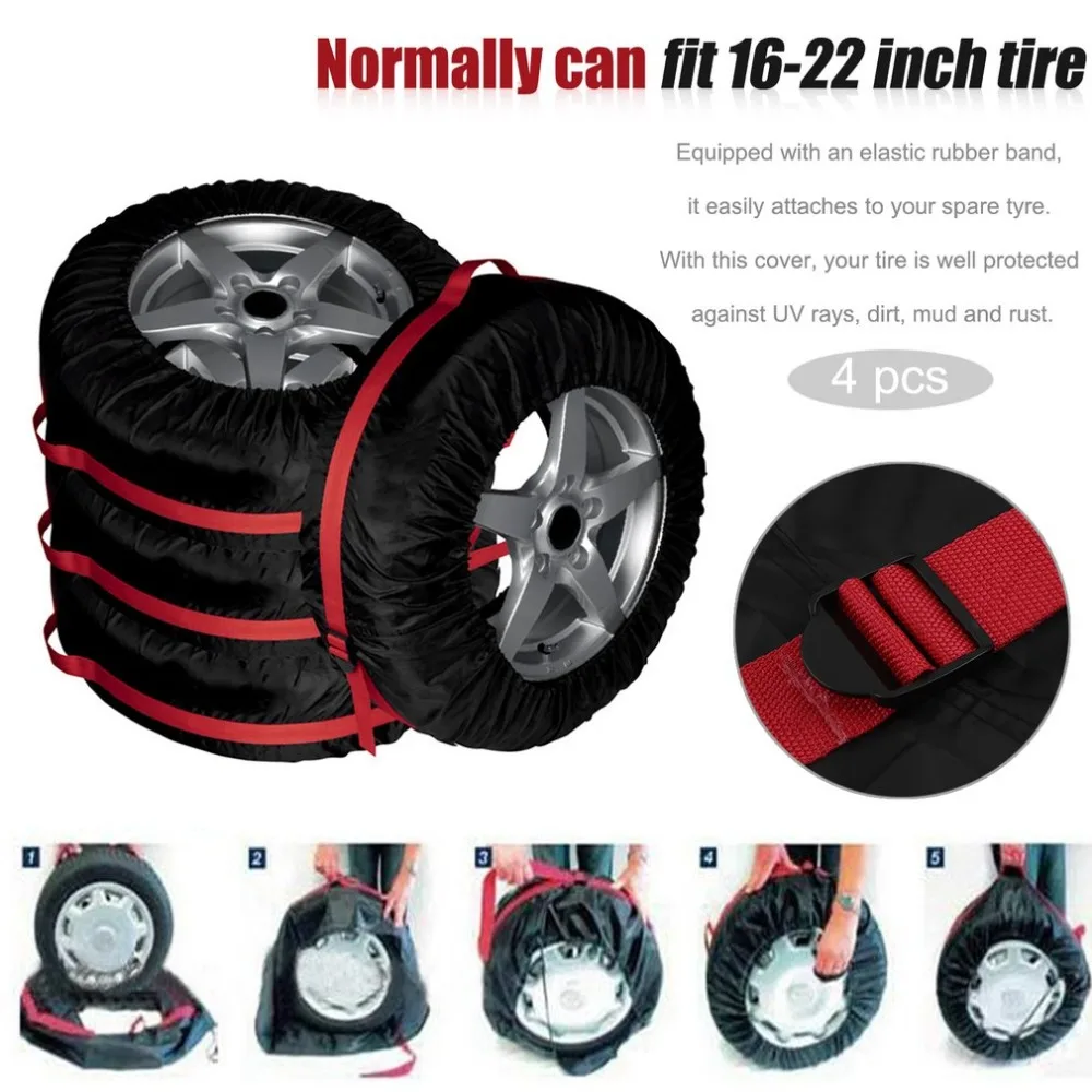 

4Pcs Spare Tire Cover Case Nylon Winter Summer Car Tires Storage Bag Automobile Tyre Vehicle Wheel Protector For 16-22 inch Tire
