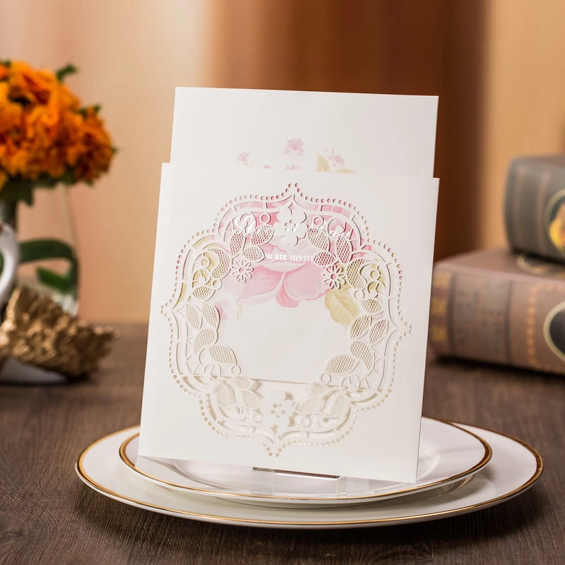  FANLUS Luxury Hollow Rose Flowers Laser Cut Wedding Invitations Card For Evening Party - 32893034260