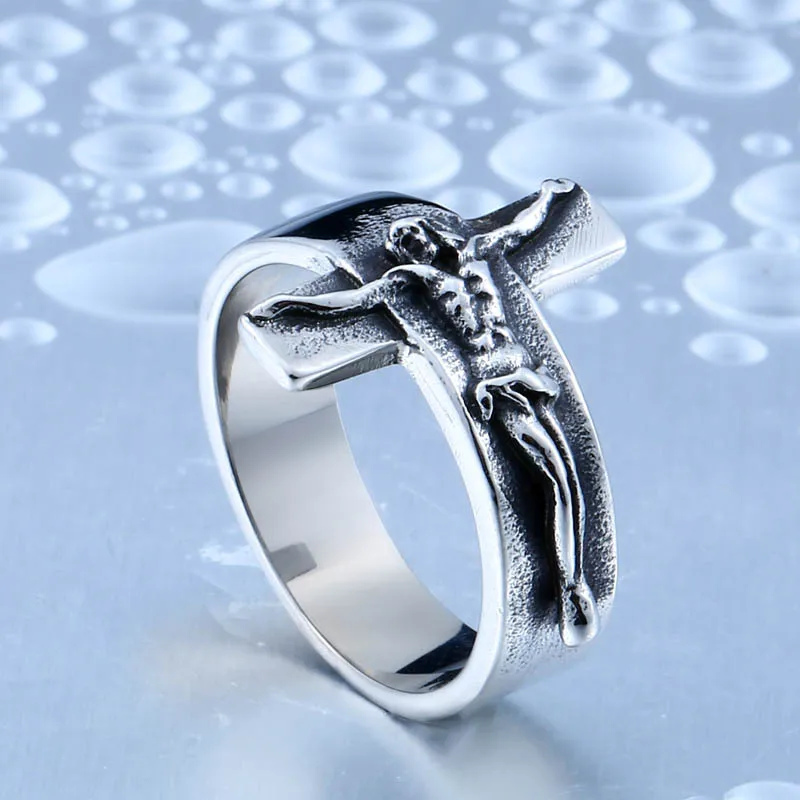 DoreenBeads Jesus Cross Ring For Men Jewelry Stainless Steel Fashion Classic Vintage High Quality Mens Rings Free Shipping
