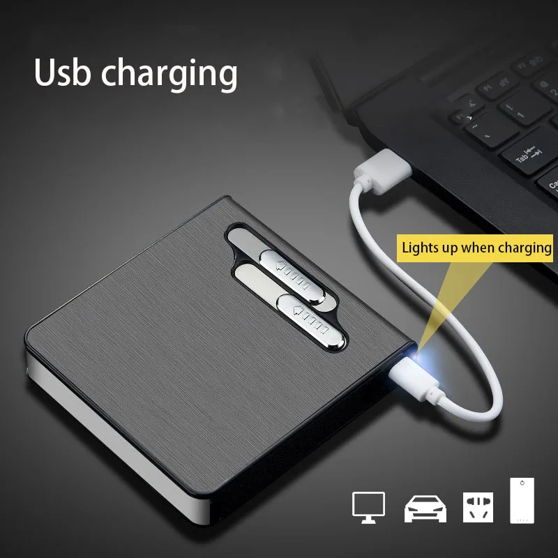 Портативный USB чехол для электронной сигареты с двойной дугой Зажигалка 20 шт. держатель для сигарет usb зарядка Зажигалка гаджеты для мужчин