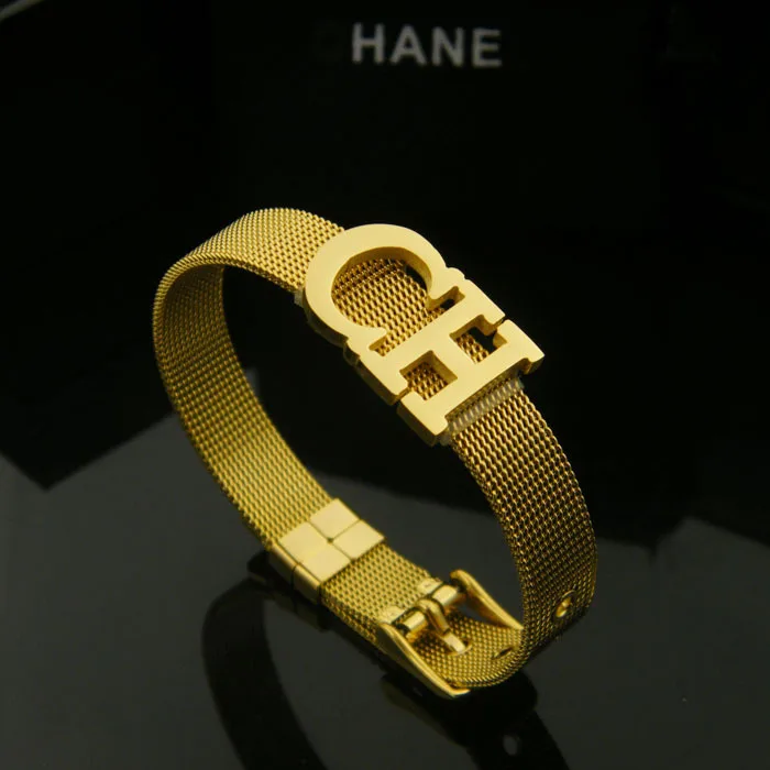 Bilincolor ouro rosa, ouro e prata ch carta malha cinto fivela pulseira de a&ccedil;o inoxid&aacute;vel