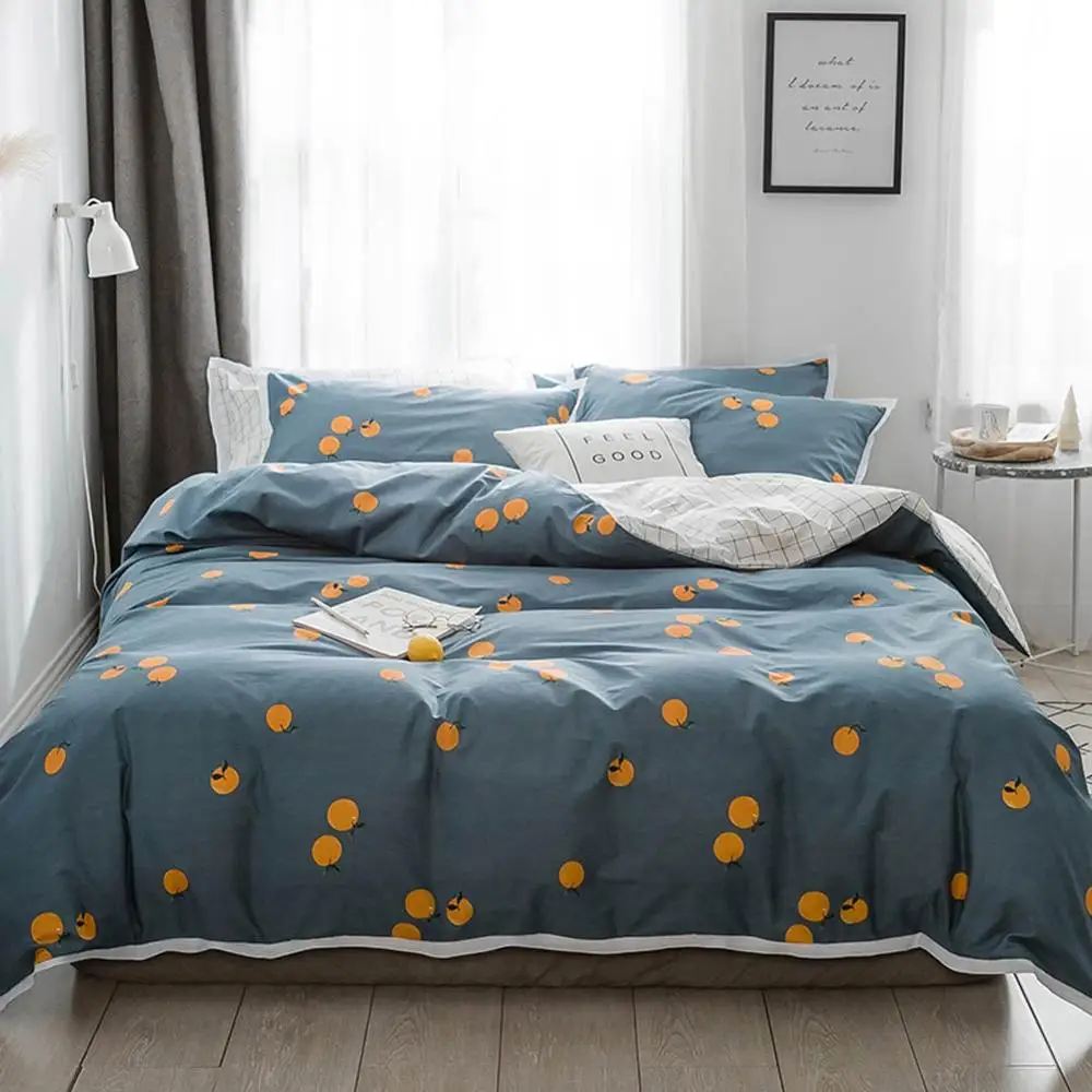

2019 INS Orange Dark Grey Fruits Bed Cover Duvet Cover Set Cotton Bedding Set Bedlinens Twin Queen King Flat Sheet Fitted Sheet