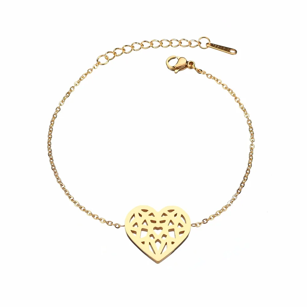 Keamsty Heart Gold Silver Stainless Steel Bracelet for Women Ladies