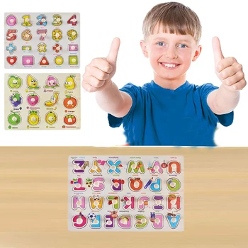 

Baby Toys Cartoon Letters Geometric Fruit Puzzle Wooden Puzzle/Hand Grab Board Set Toy Educational Toy For Child Gift