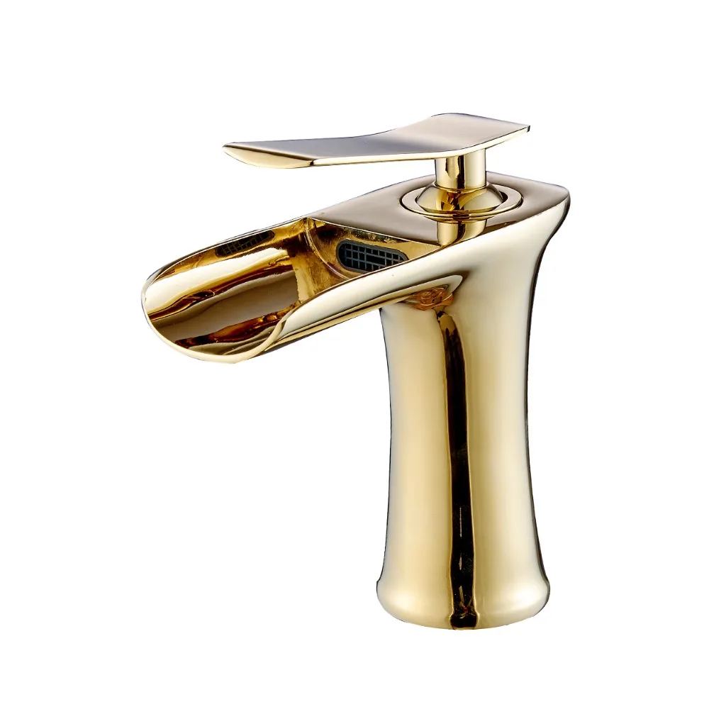FLG Good Quality Bathroom Sink Vessel Waterfall gold Faucet Single