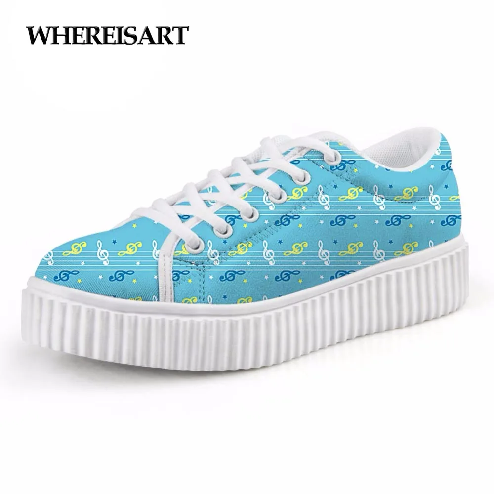 

WHEREISART Fashion Music Score Design Women Casual Flats Shoes Low Height Increasing Platform Shoes for Female Zapatos Mujer