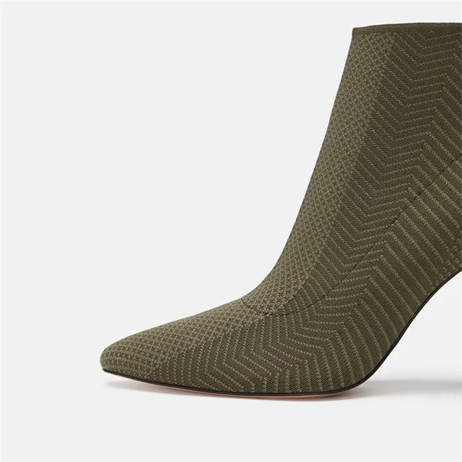 MONMOIRA/эластичные вязаные сапоги-носки на высоком каблуке; пикантные женские ботильоны с острым носком; короткие женские ботинки темно-зеленого цвета; SWE0394