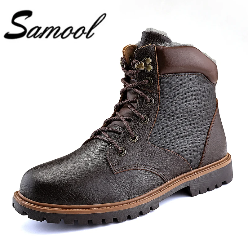 

2018 Winter Genuine Leather Men Fashion Boots High Quality Lace-up Men's Warm Snow Motorcycle Basic Boots Plus Size 37-48 XX4