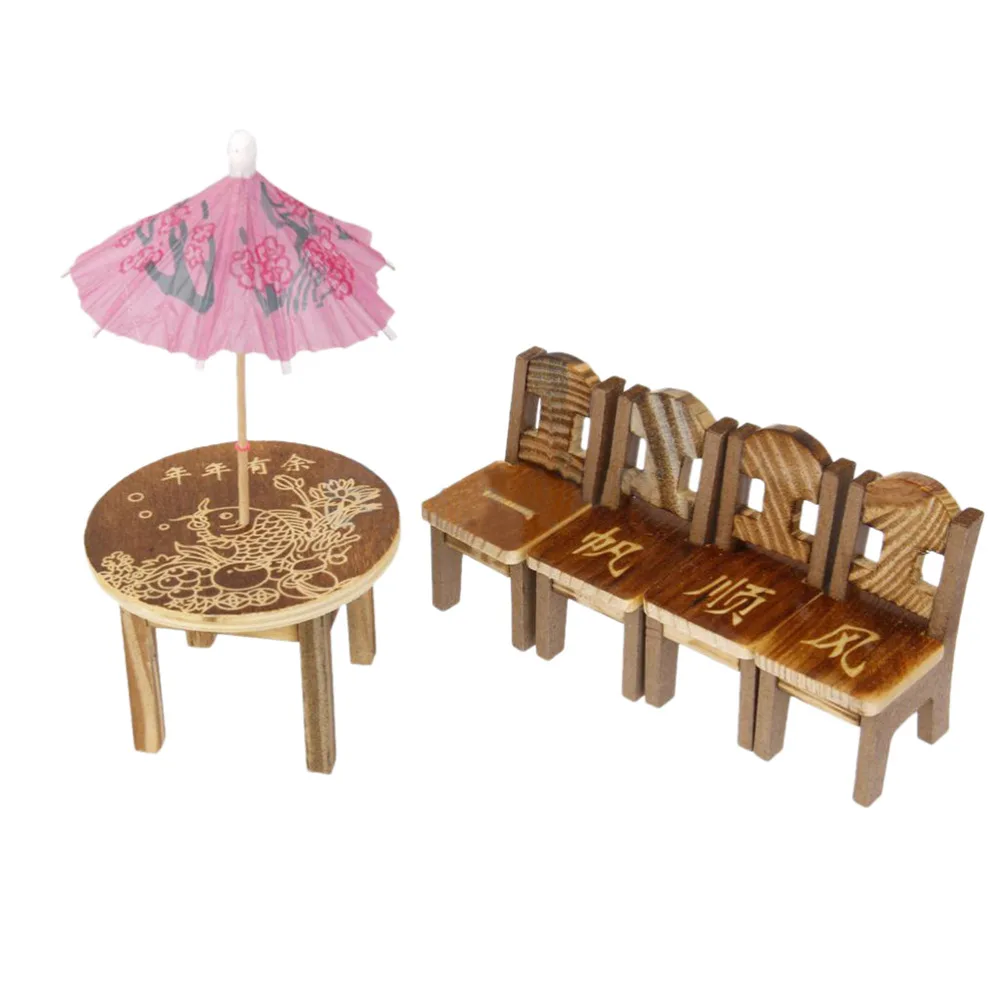 

1PCS Table 4Pcs Table Chair Miniature Craft Mini Dining Room Landscape Garden Decor Wooden Dollhouse Miniature Furniture